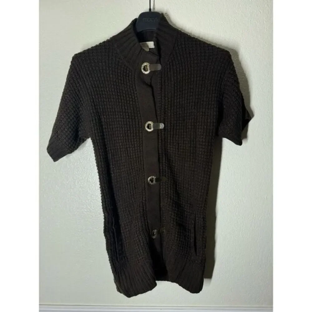 Michael Kors Brown Ribbed Knit Cardigan‎ Toggle Clasp Buttons Sz s